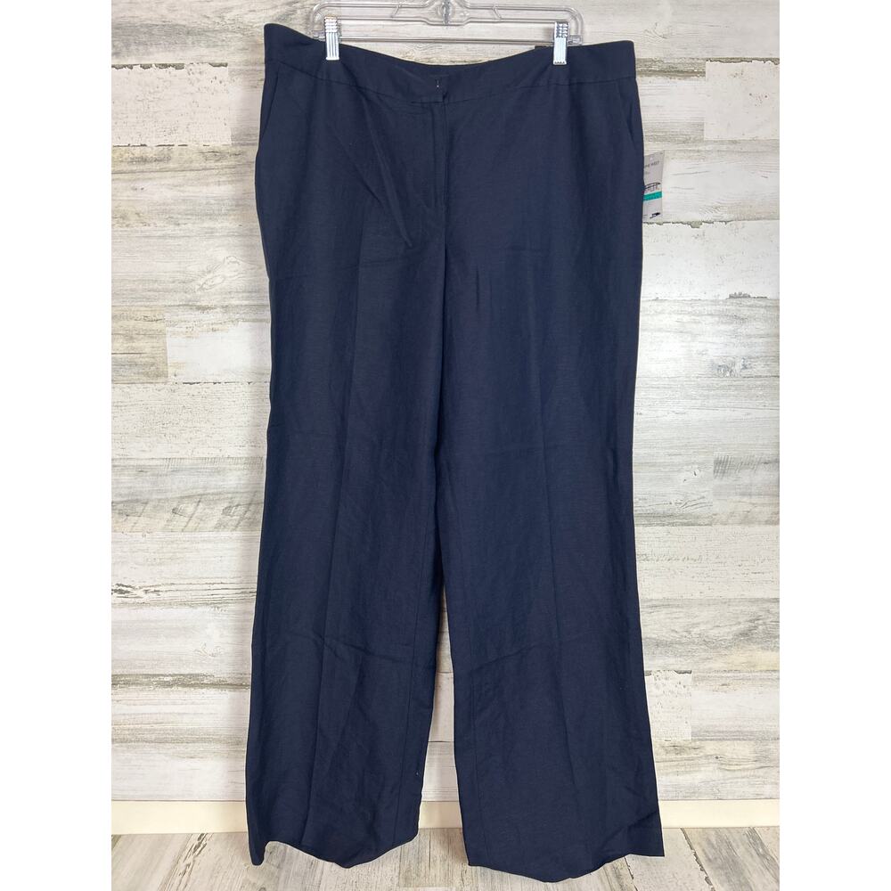 Nine West Womens 16 Plus Black Neo Classic Linen Dress Pants Casual Trousers NEW